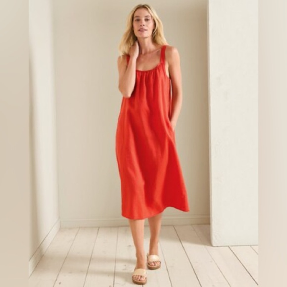 Eileen Fisher Organic Linen Red Dress Large - Picture 2 of 7